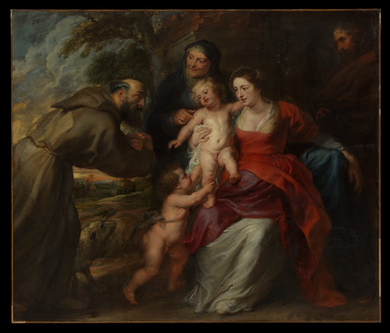Den hellige familie med de hellige Frans og Anna og barnet Johannes Døperen av Peter Paul Rubens