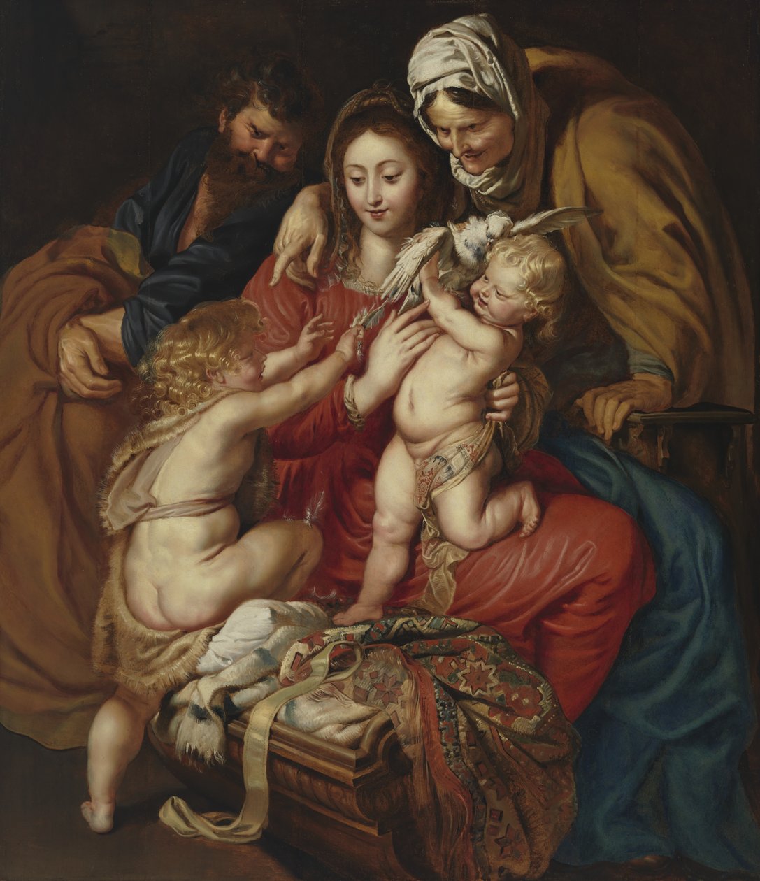 Den hellige familie med den hellige Elisabeth, den hellige Johannes og en due av Peter Paul Rubens