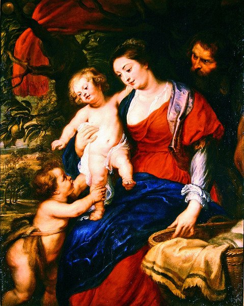 Den hellige familie med spedbarnet St. John (olje på lerret) av Peter Paul Rubens
