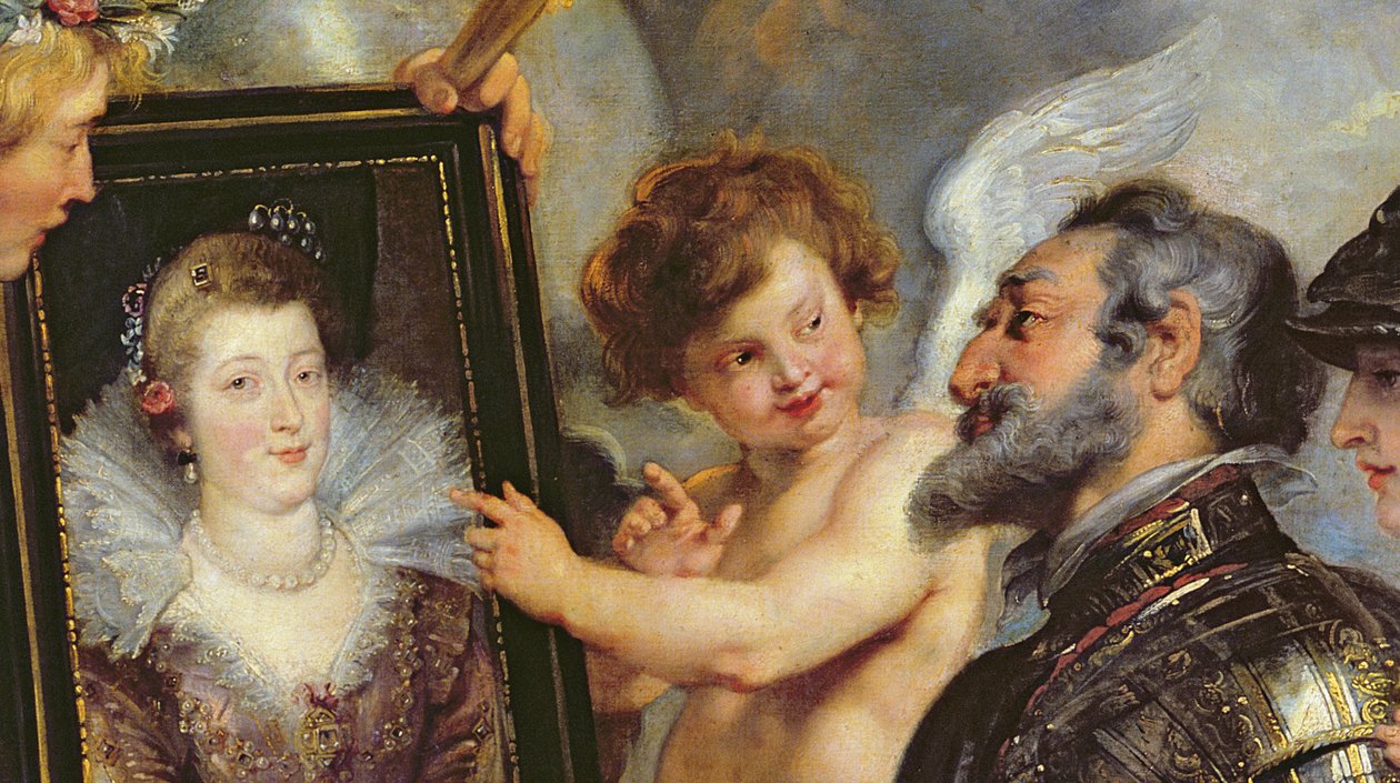 Medici-syklusen: Henri IV (1553-1610) mottar portrettet av Marie de Medici (1573-1642) 1621-25 (detalj av 17689) av Peter Paul Rubens