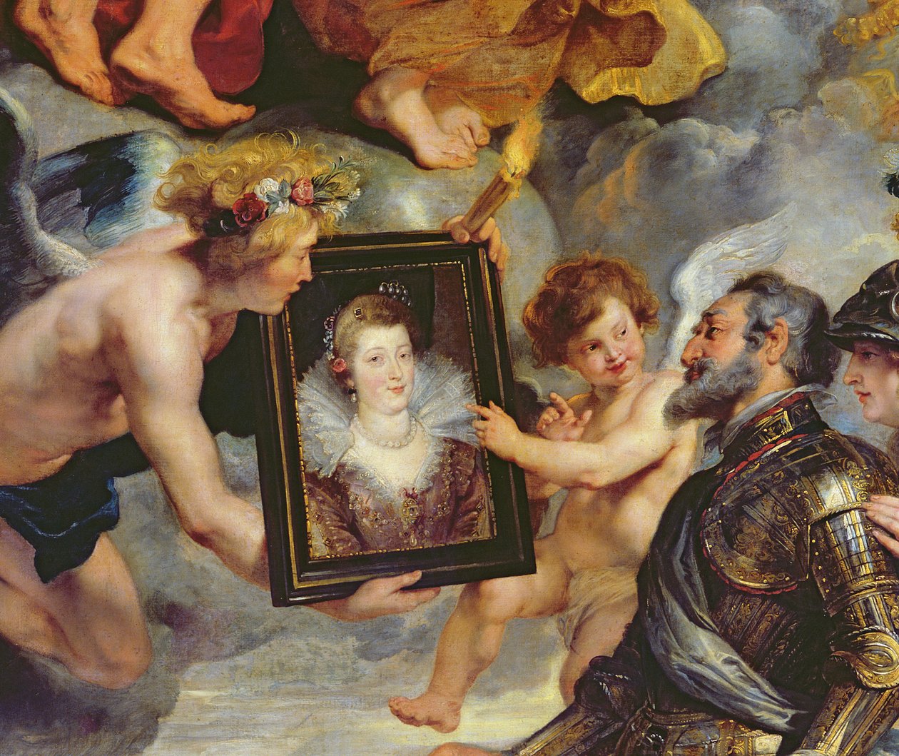 Medici-syklusen: Henri IV (1553-1610) mottar portrettet av Marie de Medici (1573-1642) 1621-25 (detalj av 17689) av Peter Paul Rubens