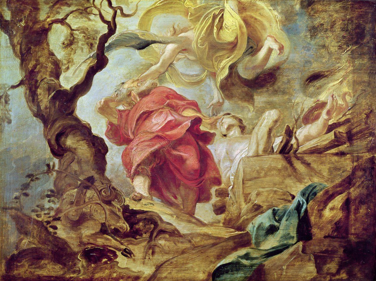 The Sacrifice of Isaac, skisse for del av taket i jesuittkirken, Antwerpen, 1620-21 av Peter Paul Rubens