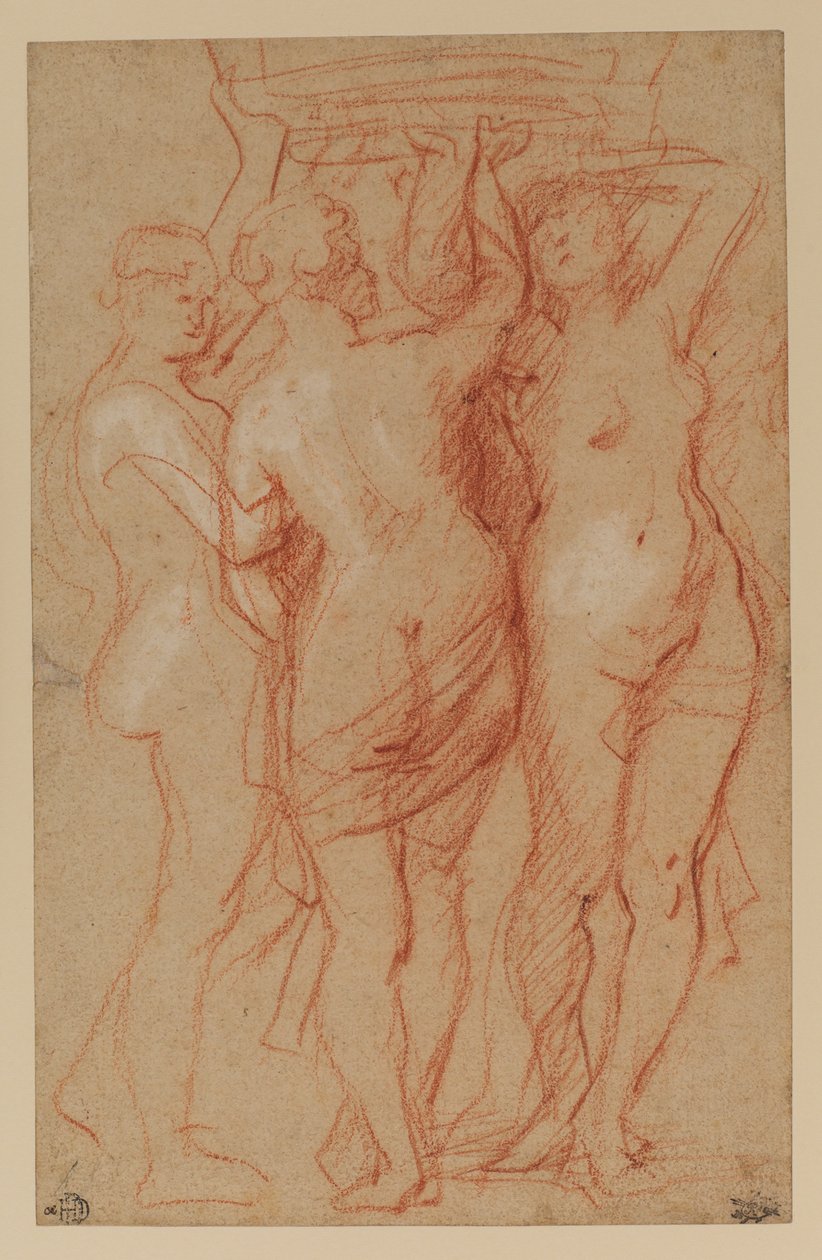 The Three Graces, ca. 1635-40 (rødt og hvitt kritt på papir) av Peter Paul Rubens