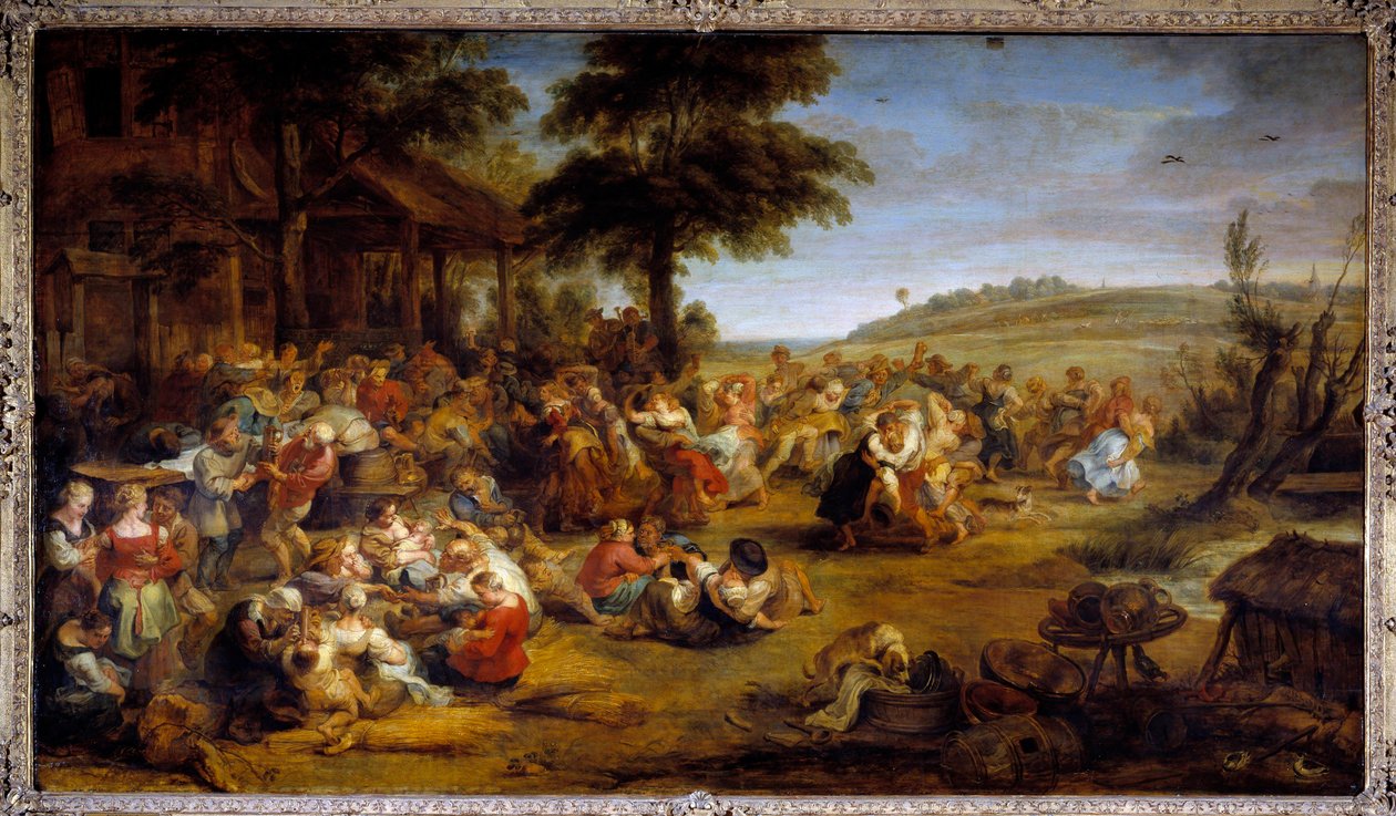 Messen eller bryllupet i bygda. Tabell som representerer et landsparti. Maleri av Pierre Paul (Pierre-Paul) Rubens (eller Peter Paul eller Petrus Paulus) (1577-1640), flamsk skole, rundt 1635-1638. Olje på tre. Mål: 1,49 X 2,61m. Musée du Louvre - The Vill av Peter Paul Rubens