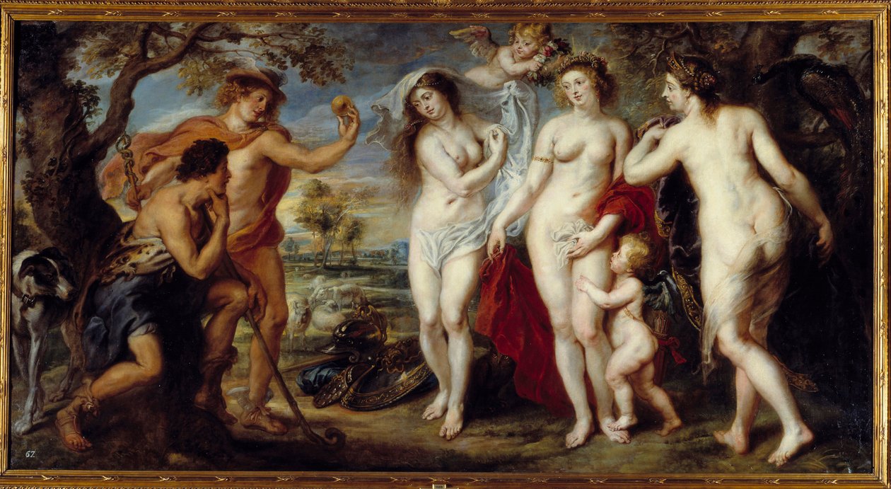 Paris-dommen Hyrden Paris må velge hvem han vil gi gulleplet for å designe den vakreste av de tre gudinnene, Athena, Afrodite eller Hera. Maleri av Pierre Paul (Pierre-Paul) Rubens (eller Peter Paul eller Petrus Paulus) (1577-1640) av Peter Paul Rubens