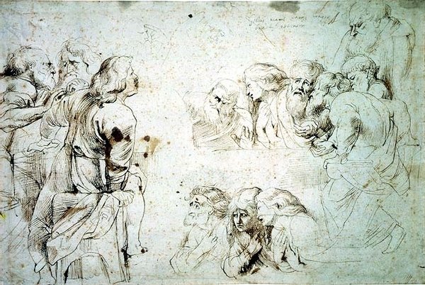 Tre grupper av apostler ved det siste måltid (tegning) av Peter Paul Rubens