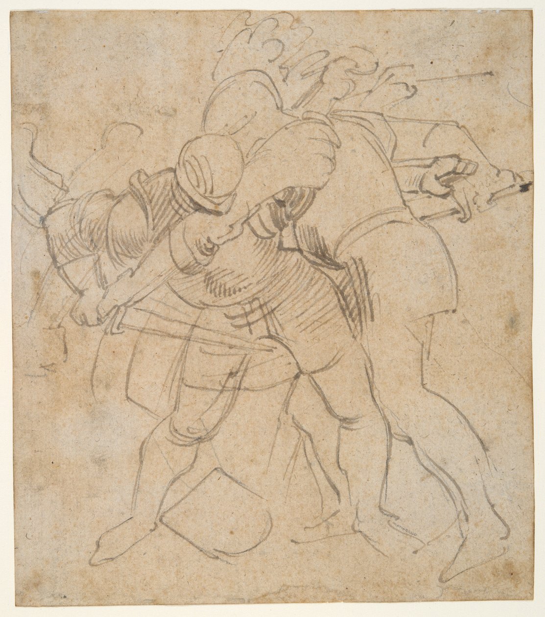 To pansrede soldater som kjemper (r); en hund (v) av Peter Paul Rubens
