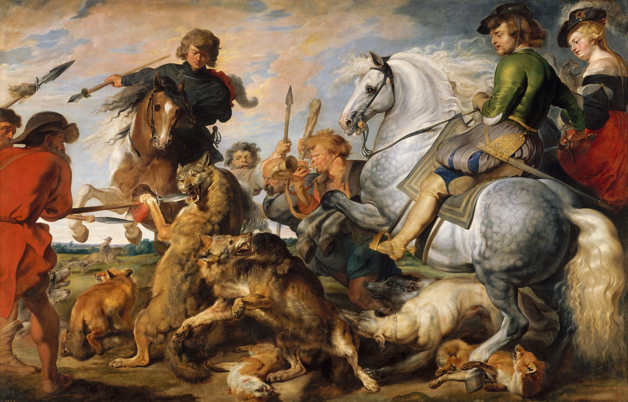 Wolf and Fox Hunt, ca. 1616. av Peter Paul Rubens
