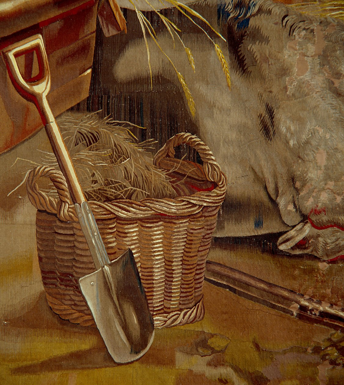 Tilbedelse av Kristusbarnet, detalj av billedvev av den flamske skolen, ca. 1600-50 av Peter Paul after Rubens