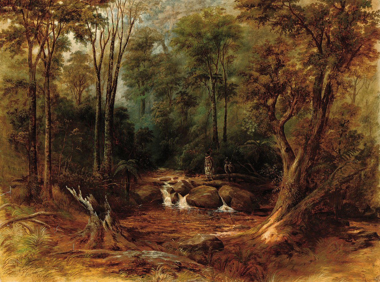 Maorier krysser en skogsbekk, 1887 av Peter Power