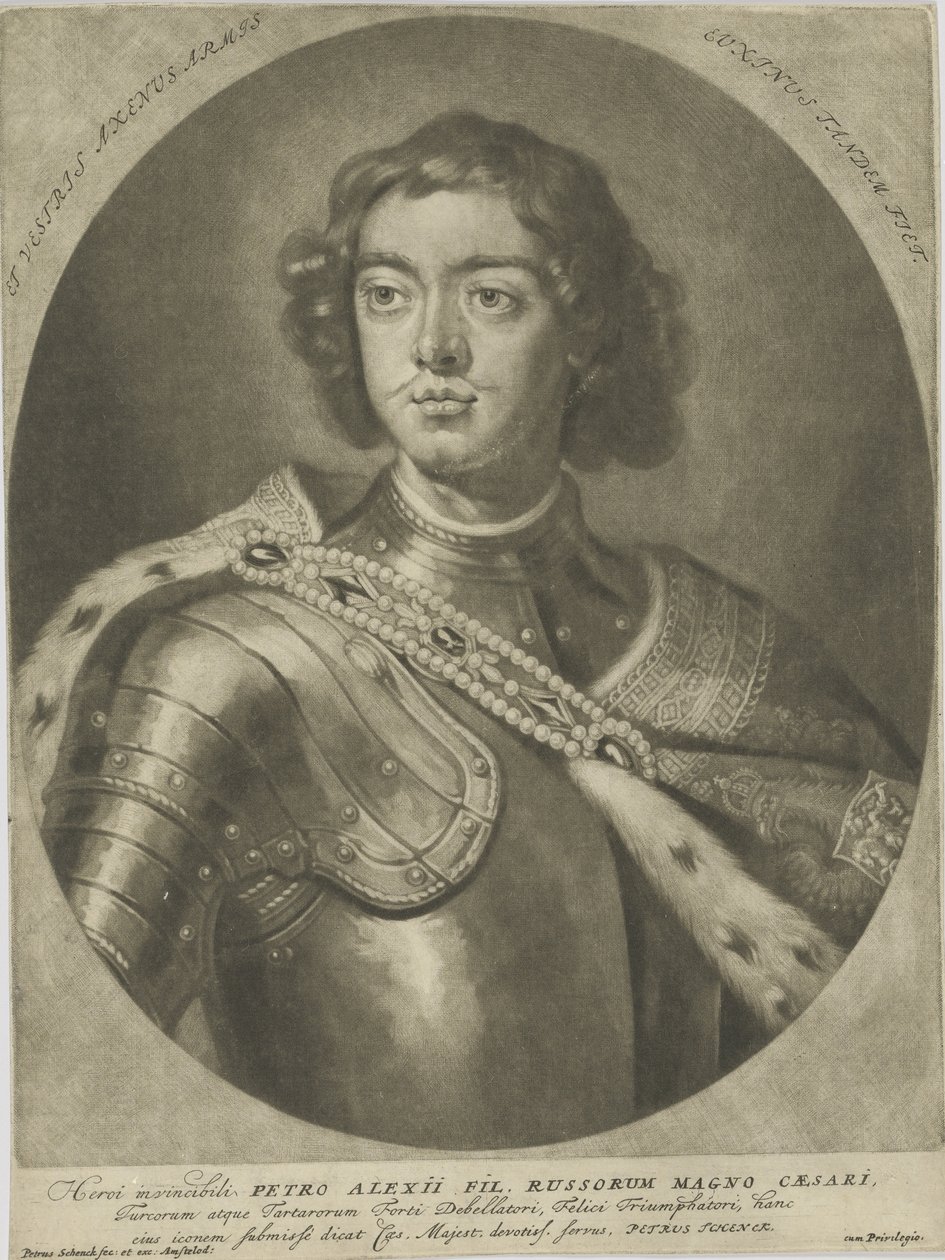 Portrett av keiser Peter I den store 1672-1725, um 1700. av Peter Schenk