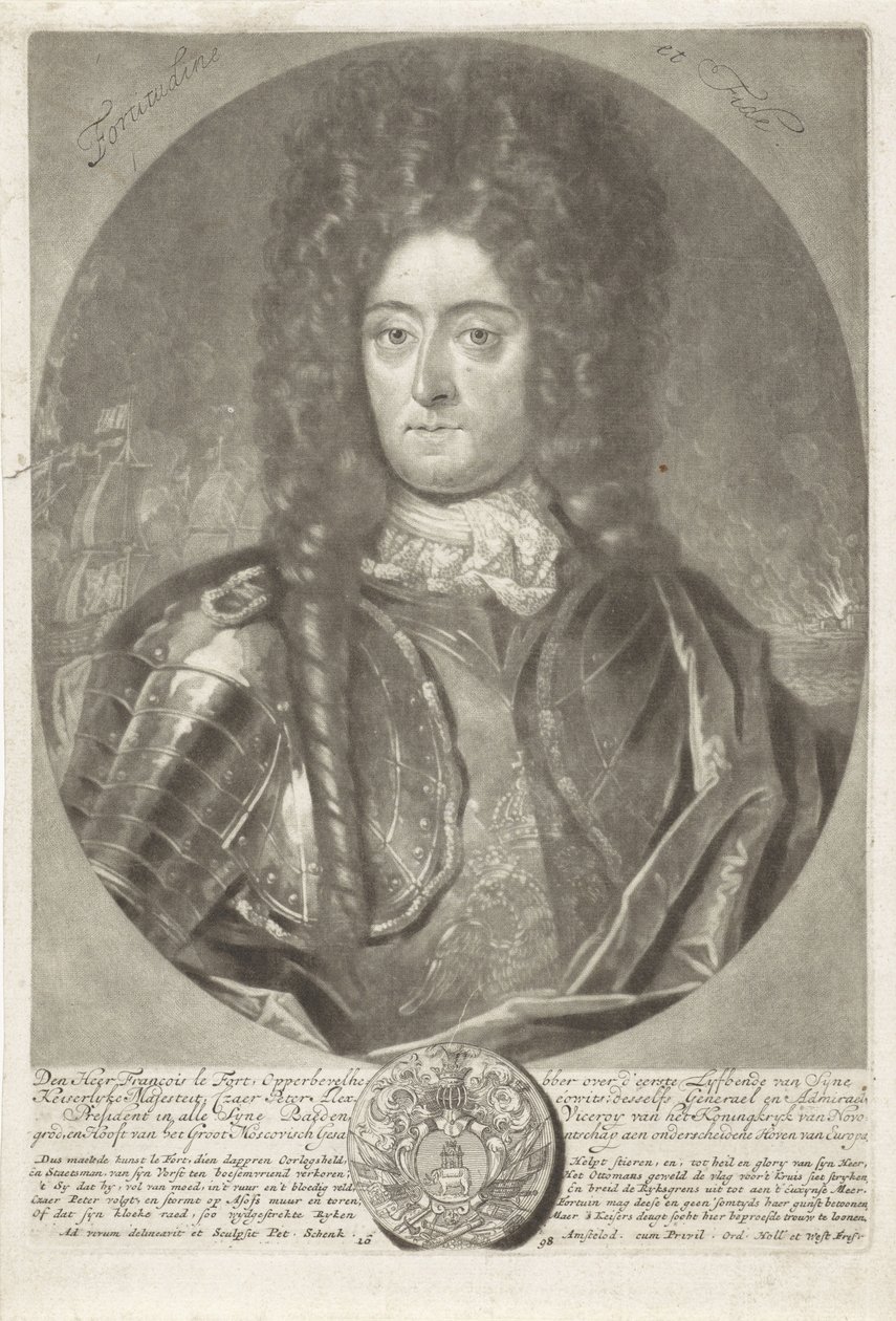 Portrett av generaladmiral Francois Lefort 1656-1699, 1698. av Peter Schenk