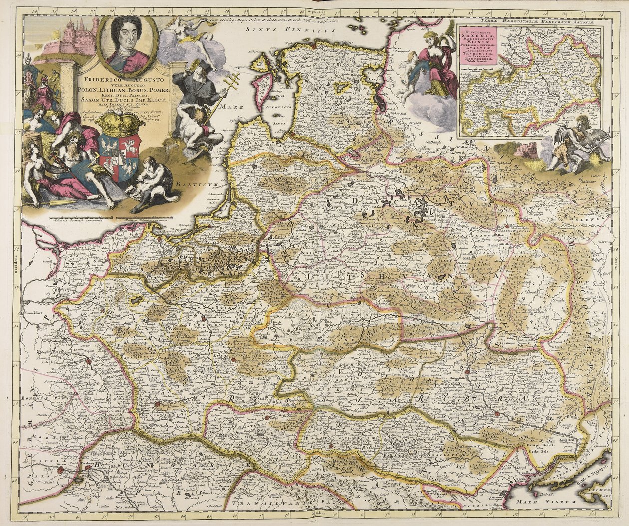 Fredrik Augustus, ekte Augustus, Polon. Litauisk. Borus. Pomersk. Konge, hertug, prins, saksisk. Utr. hertug, S. Imp., valgt. Disse imperiene hans regjeringstid DDDP, Schenkius, skulptur, kongelig Amsterdam, unntatt nær forumet. av Peter Schenk the Elder