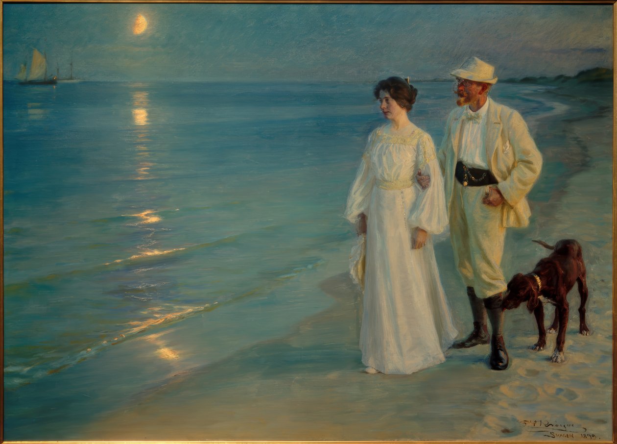 Sommerkveld på Skagen strand. Kunstneren og hans kone av Peder Severin Krøyer