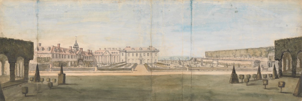 Utsikt over hagen og huset i Upper Winchendon, Buckinghamshire av Peter Tillemans