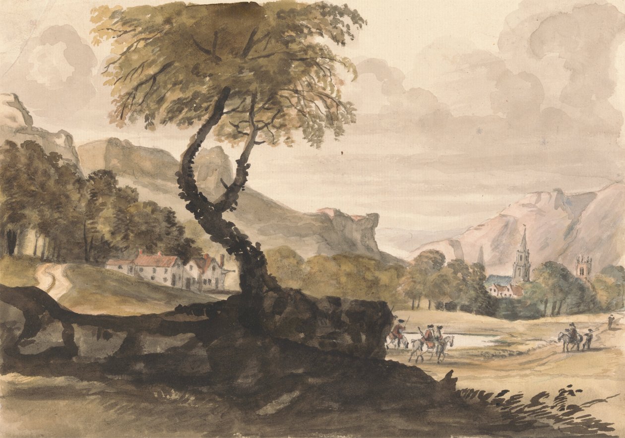 Kupert scene med landsby og rytter av Peter Tillemans