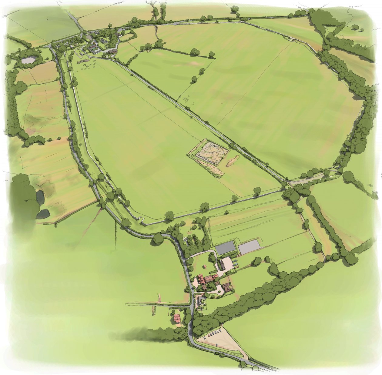 Luftfoto av Silchester Roman City Walls fra Nordvest, c2010. av Peter Urmston