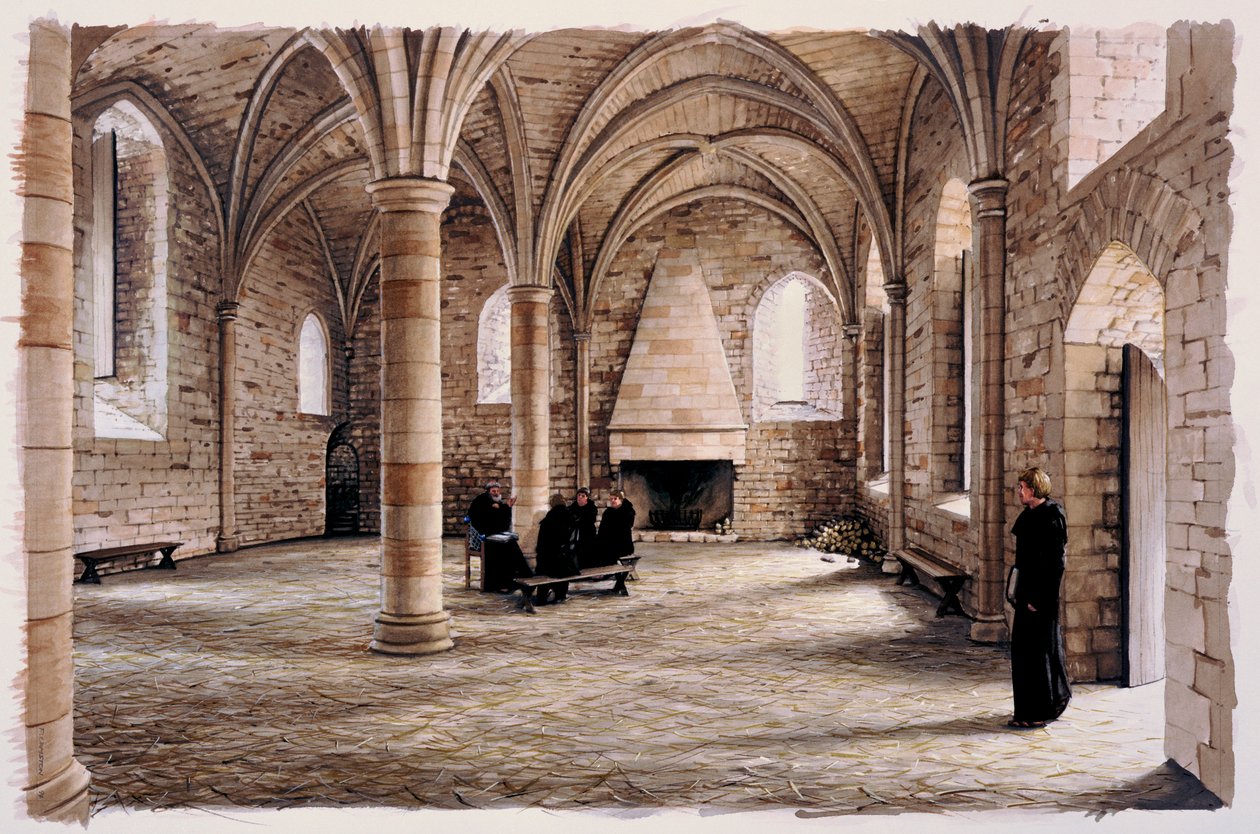 Nybegynnernes rom, Battle Abbey, East Sussex, på 1100-tallet c1980-c2008 av Peter Urmston