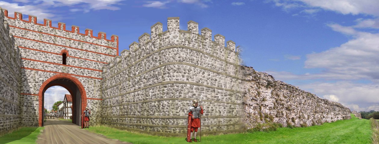 Sørporten til Silchester Roman City Walls, c3rd century, c1990-2010 av Peter Urmston
