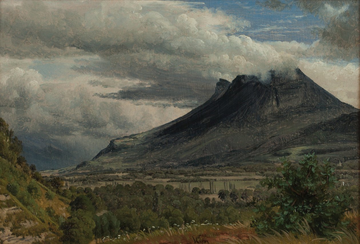 Granier-massivet, utsikt tatt fra Cluse de Chambéry 1850 Olje på papir av Peter Vilhelm Carl Kyhn