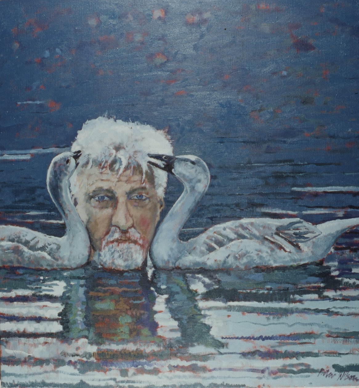 Conrad Lorenz med gåsunger, 2000 (olje på lerret) av Peter Wilson