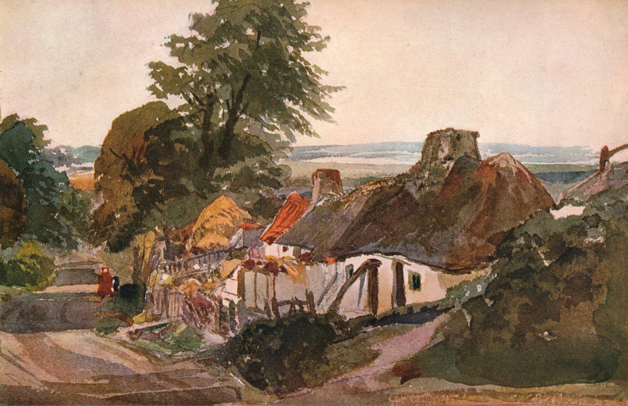 En gate med hytter, c1820 av Peter de Wint