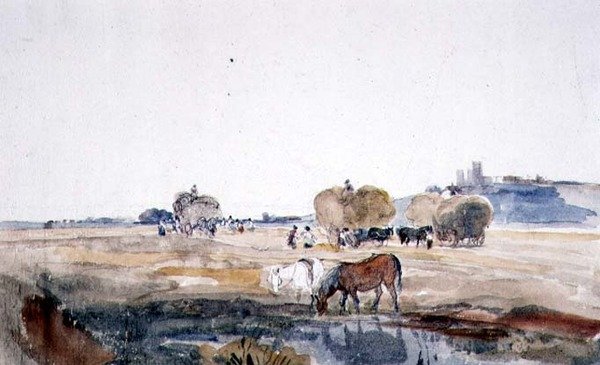 A Lincoln Hayfield (akvarell på papir) av Peter de Wint