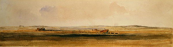 Høsting i Lincolnshire Wolds (akvarell på papir) av Peter de Wint