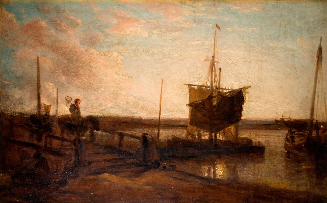 Kai med båter, 1800-50. av Peter de Wint