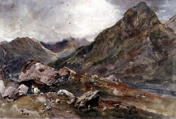 The Bowder Stone, Borrowdale (akvarell på papir) av Peter de Wint