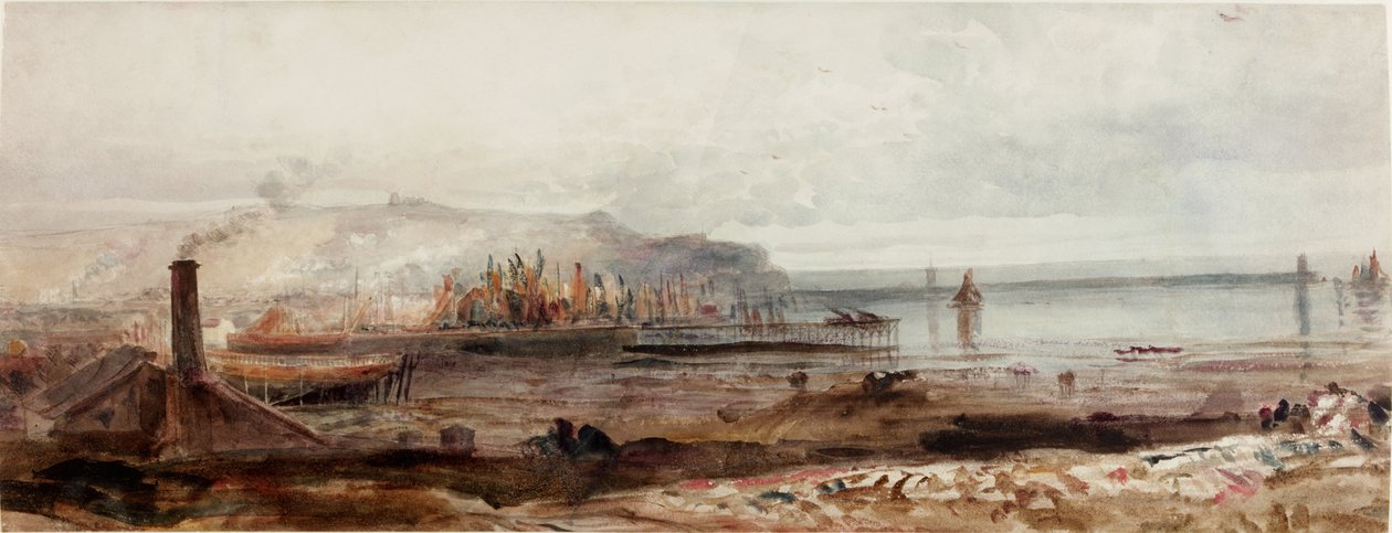 Utsikt over en havn, ca 1830-1840 (Akvarell) av Peter de Wint
