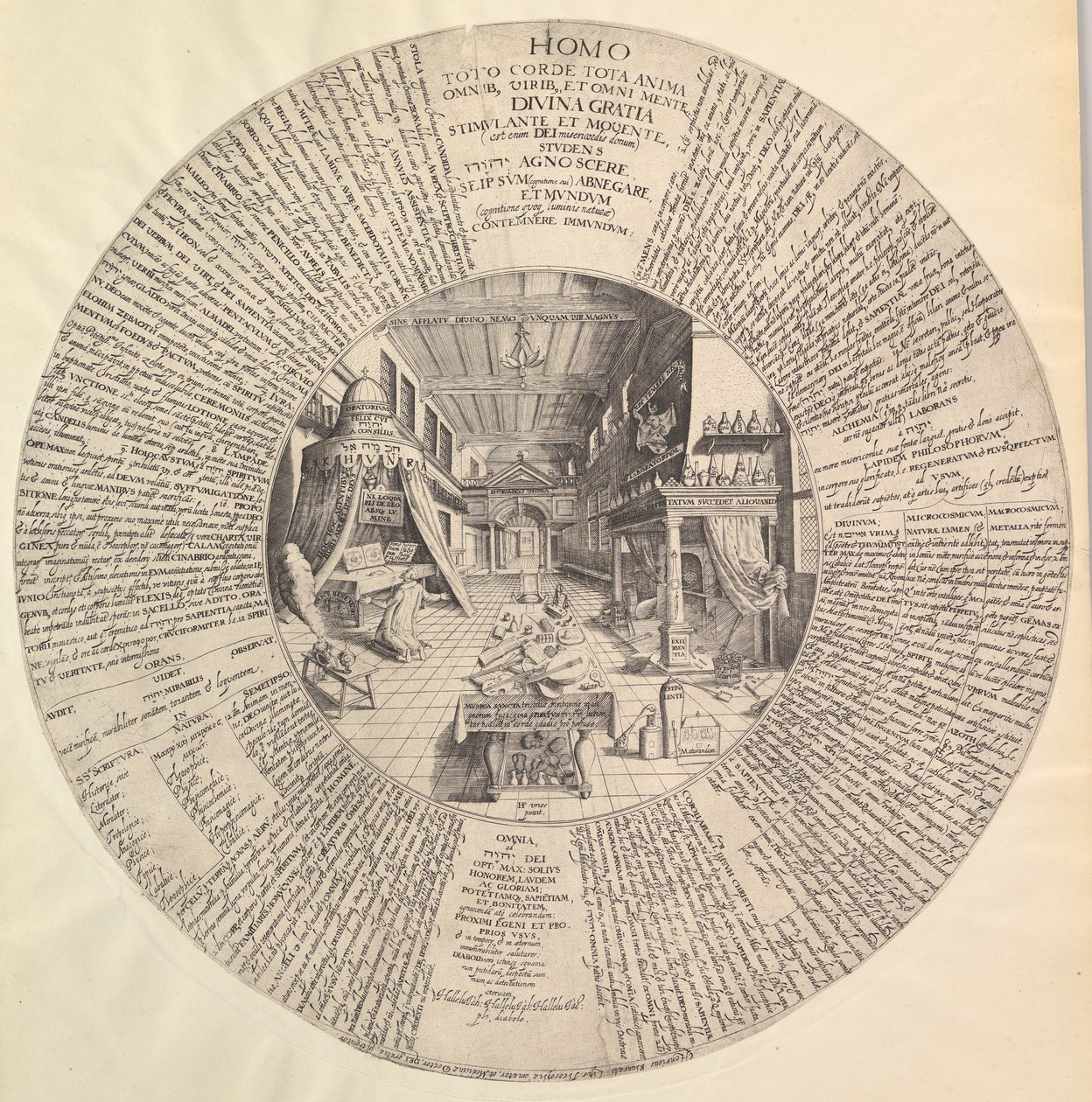 Alkymistens laboratorium fra Heinrich Khunrath, Amphitheatre of Eternal Wisdom.n.d. av Peter van der Doort