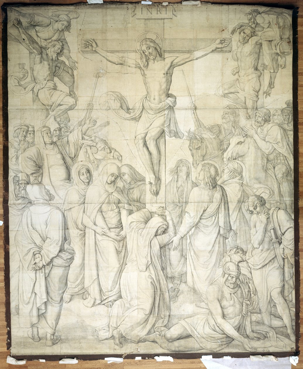 Kristus på korset. Kartong til freskene i Ludwigskirken i München av Peter von Cornelius
