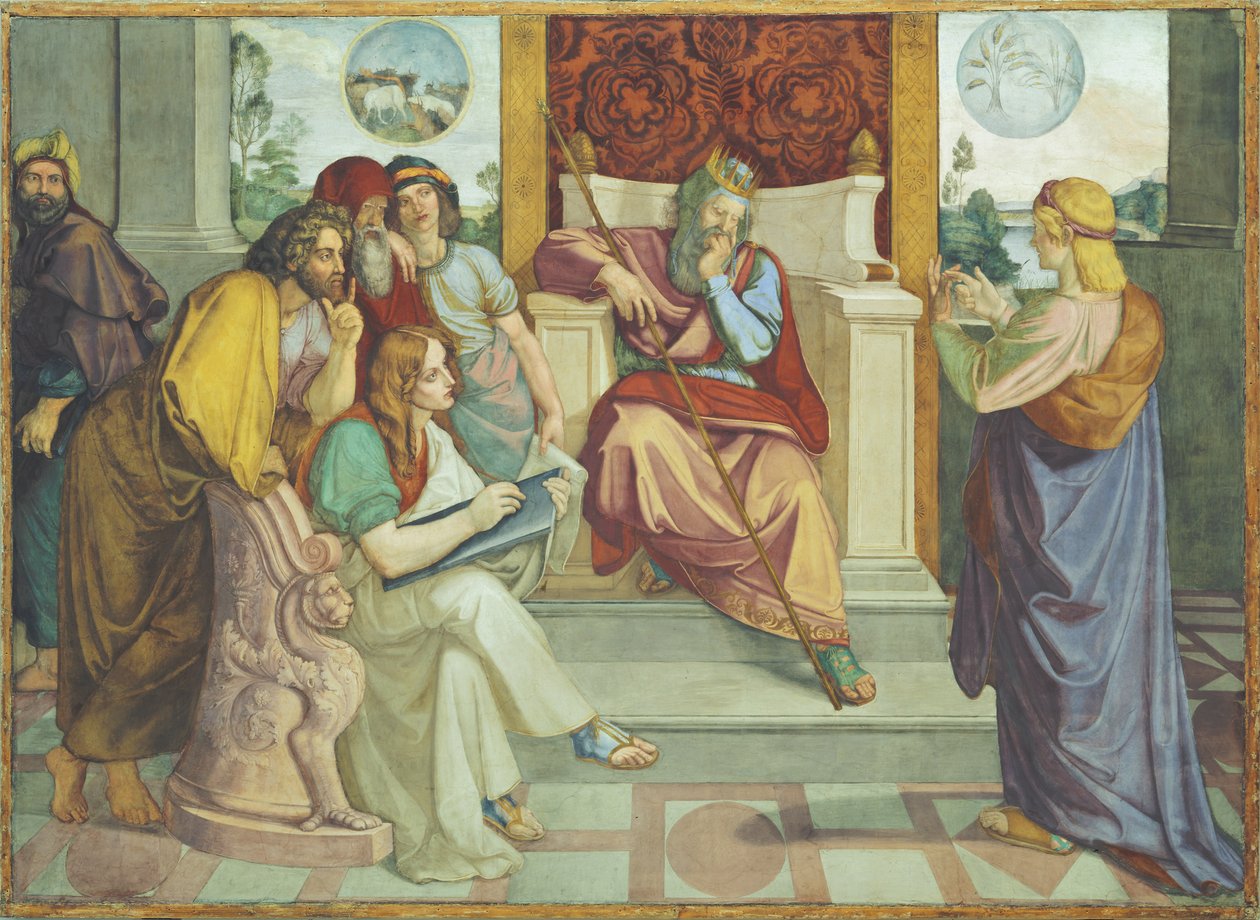 Josef tyder faraos drømmer. Veggmaleri fra den åttedelte syklusen fra Casa Bartholdy i Roma av Peter von Cornelius