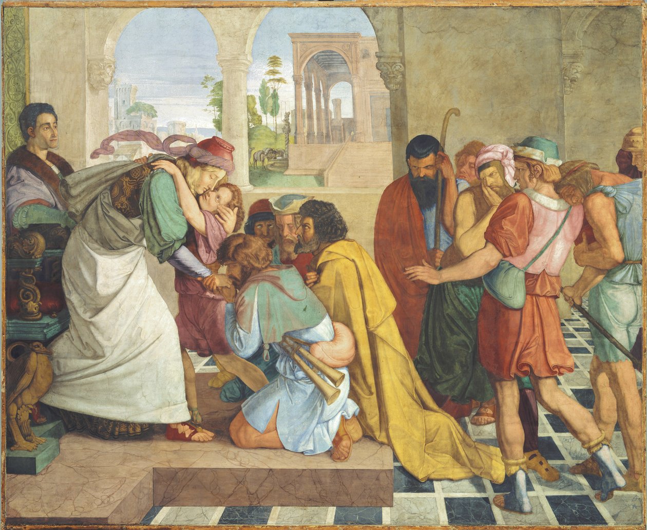 Josef gir seg til kjenne for brødrene sine. Veggmaleri fra den åttedelte syklusen fra Casa Bartholdy i Roma av Peter von Cornelius