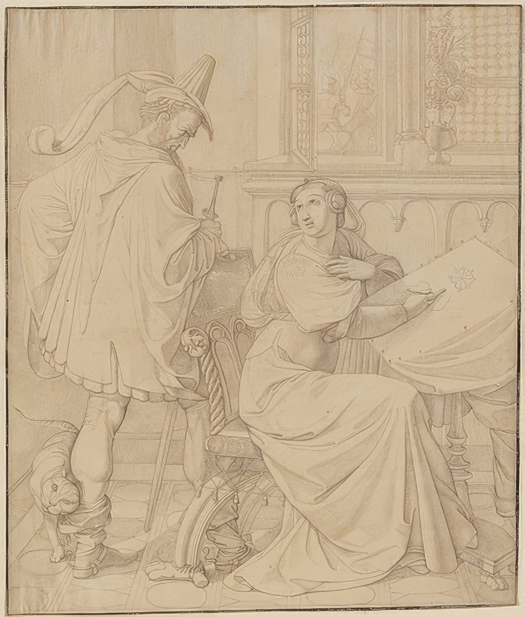 Syv tegninger for Nibelungene: 3. Hagens svik. 1812-17 av Peter von Cornelius
