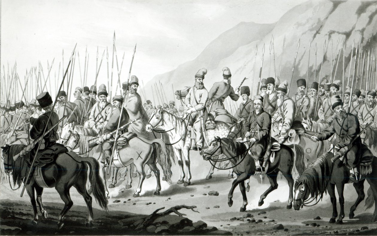 Forskjellige stammer av russiske kosakker i marsjerende orden, 1813 av Peter von Hess