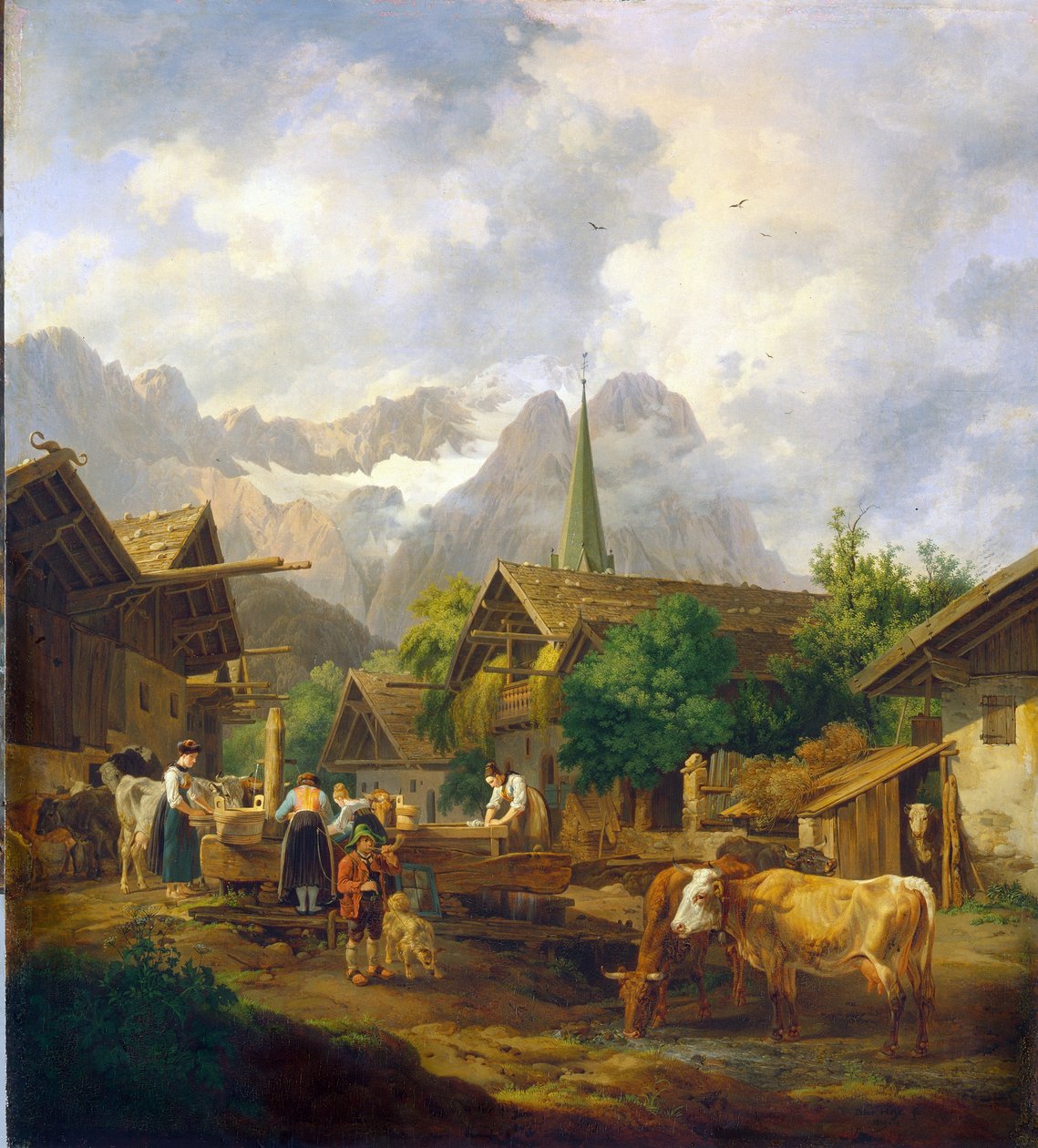 Morgen i Partenkirchen (Tyskland) - Maleri av Peter von Hess (1792-1871), olje på tre av Peter von Hess