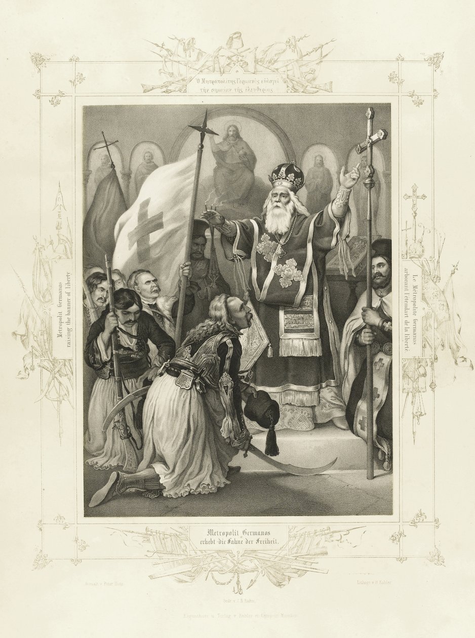Metropolitan Germanos hever frihetens banner fra albumet med gresk heltemot av Peter von Hess
