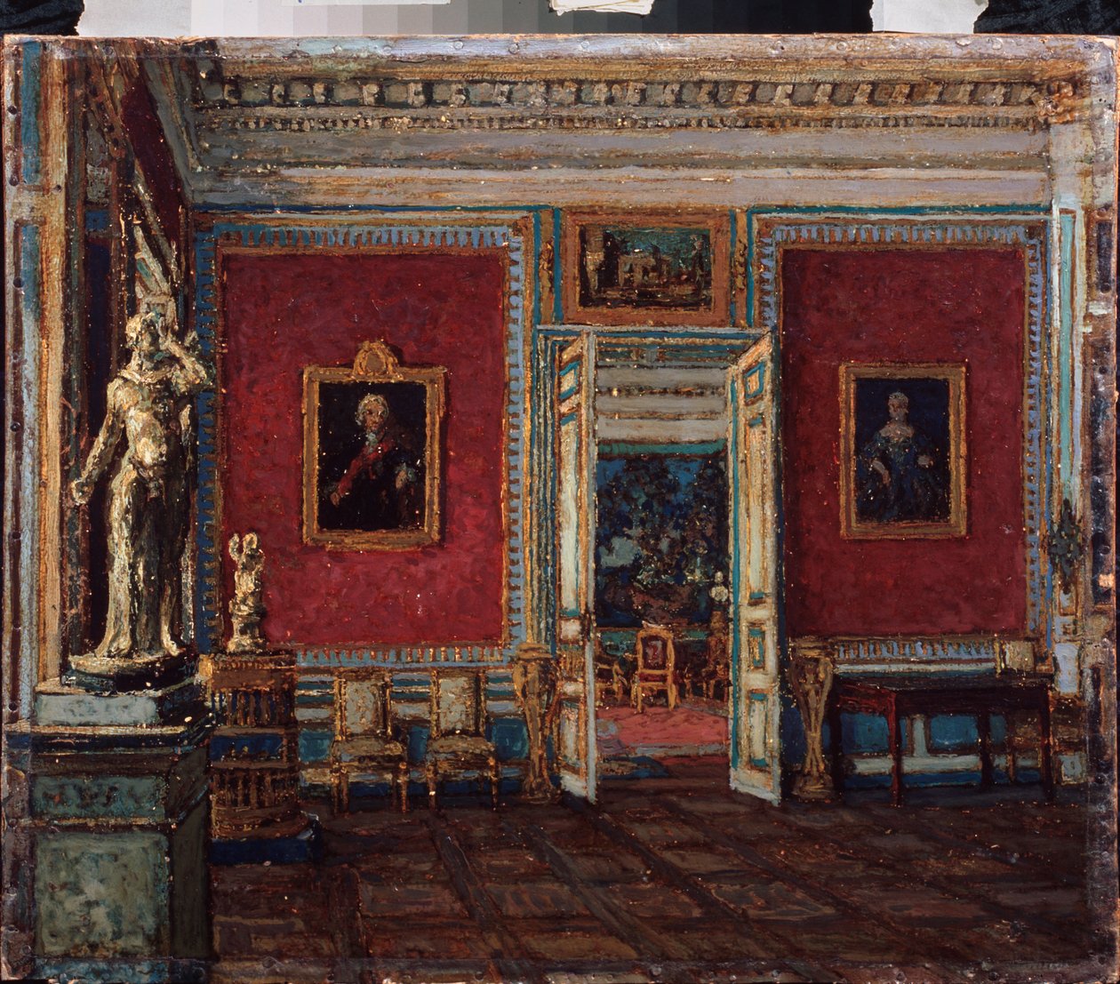 I Kuskovo-palasset (Moskva) (I Kuskovo-palasset) - Maleri av Pyotr Ivanovich Petrovichev (Piotr Petrovichev) (1874-1947), olje på lerret - Russisk kunst sent på 1800- og 1900-tallet - Statens kunstmuseum, Perm (Russland) av Petr Ivanovic Petrovichev
