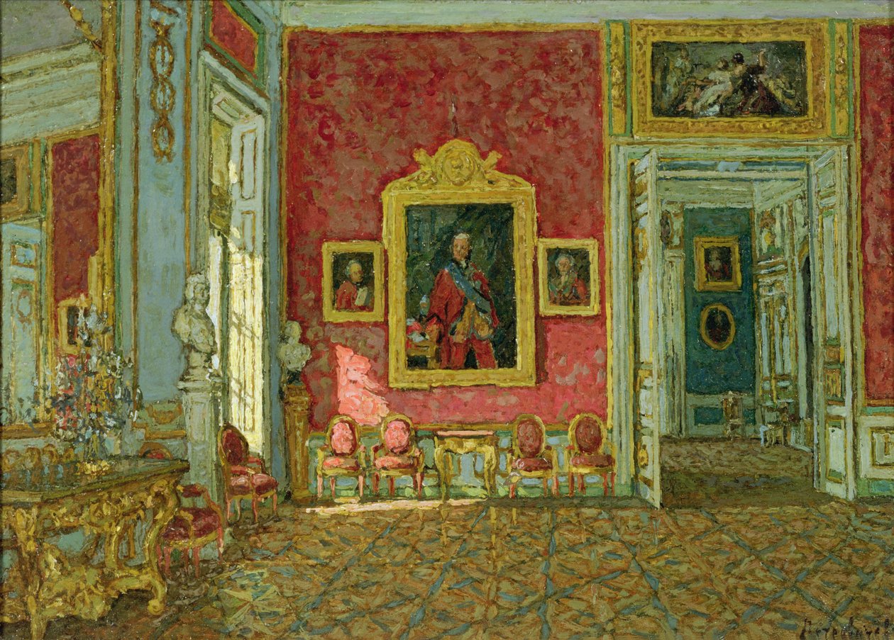 Den lilla salongen i Kuskovo-palasset, ca. 1915 (olje på lerret) av Petr Ivanovic Petrovichev