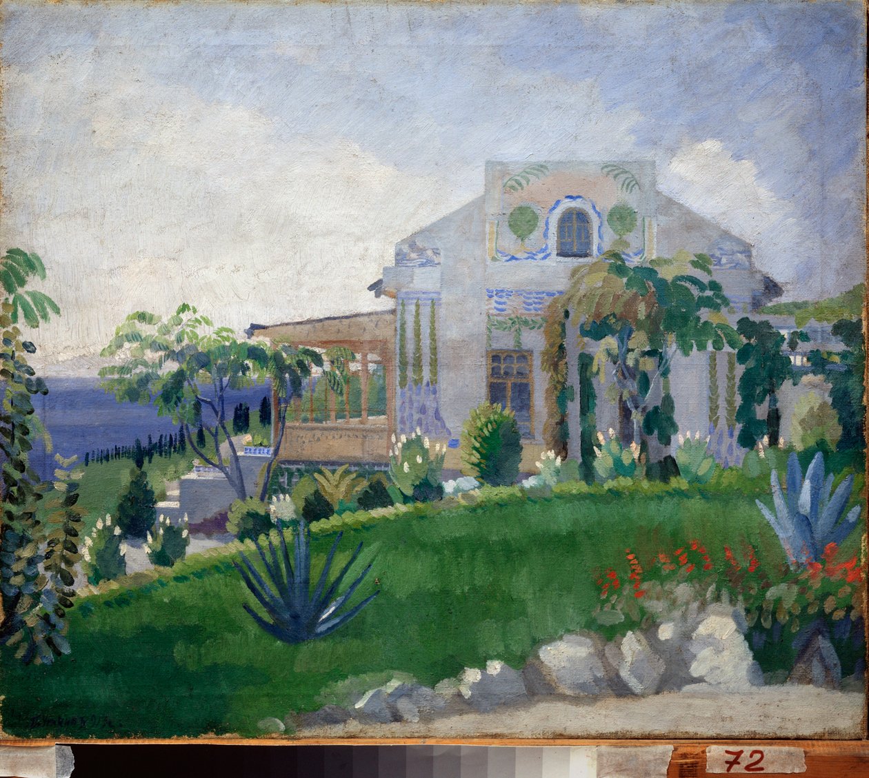 Vue de la propriete Zhukovsky (Joukovsky) a Kuchuk Koy (Ukraina) (Utsikt over Zhukovsky Estate ved Kuchuk-Koy) - Oeuvre de Pyotr (Piotr, Petr) Savvich Utkin (Outkine) (1877-1934), tempera sur toile av Petr Savvic Utkin