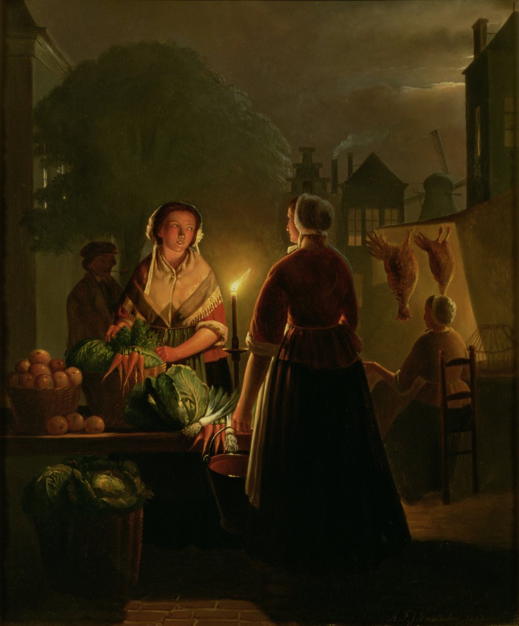 Grønnsaksmarked ved levende lys av Petrus van Schendel
