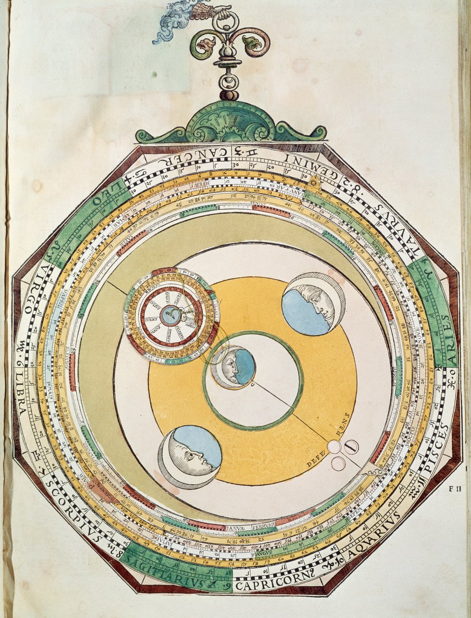 Tabell over månens bevegelser i forhold til solen, fra Astronomicum Caesareum av Petrus Apianus