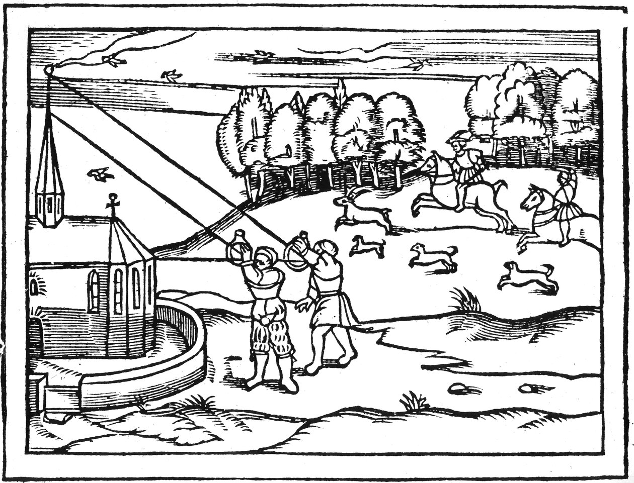 Bruke astrolaber for å beregne høyden på et tårn, 1539 av Petrus Apianus