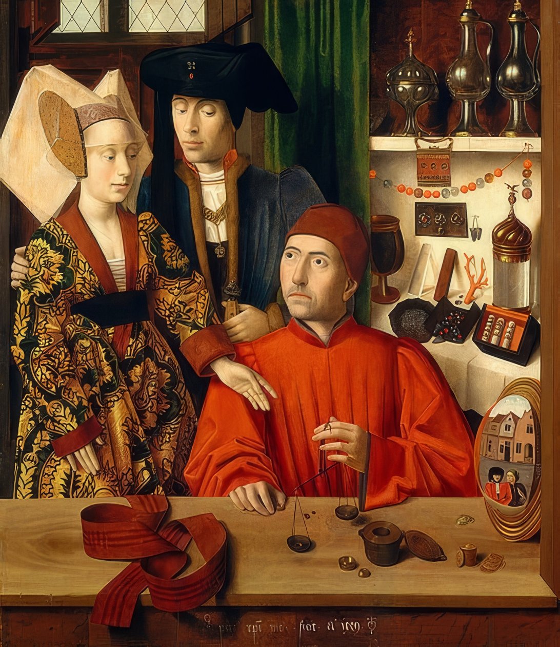 Gullsmed i butikken hans. 1449 av Petrus Christus