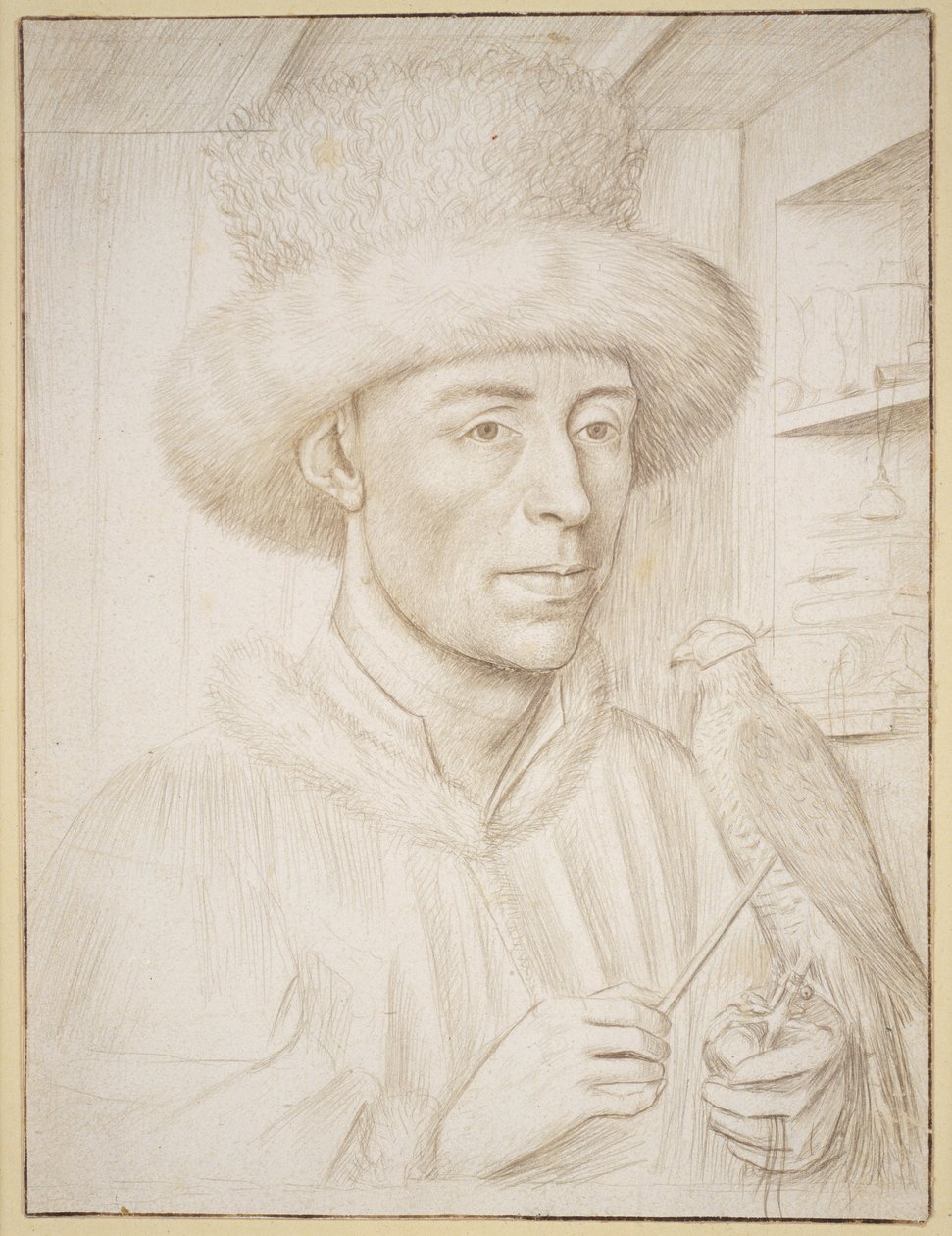 The Falconer, ca. 1445-50 (sølvspiss med brunt blekk på papir) av Petrus Christus