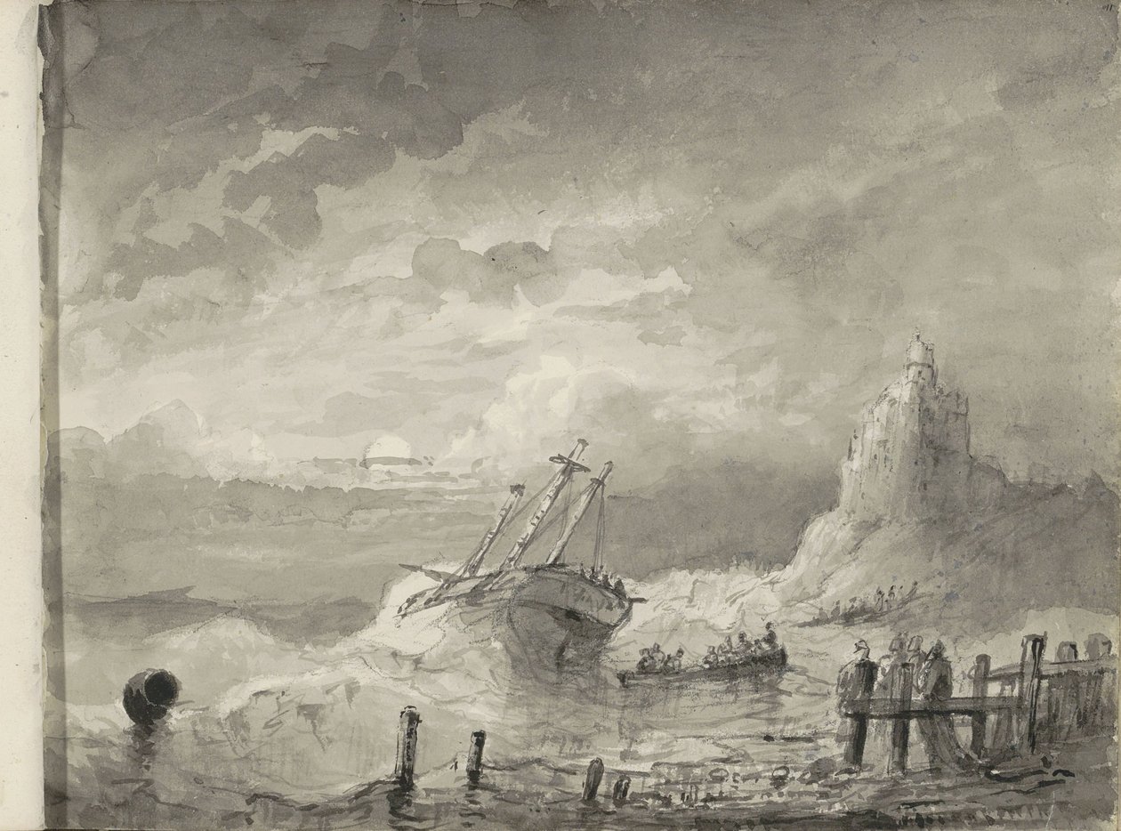 Skip i nød utenfor en kyst av Petrus Johannes Schotel (circle of)