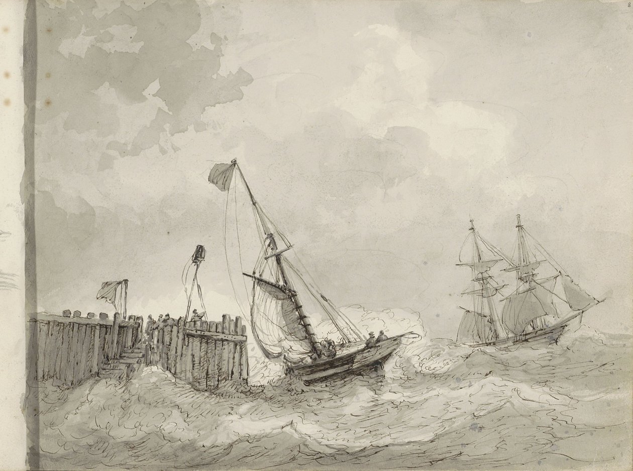 To seilskuter ved en fortøyning av Petrus Johannes Schotel (circle of)