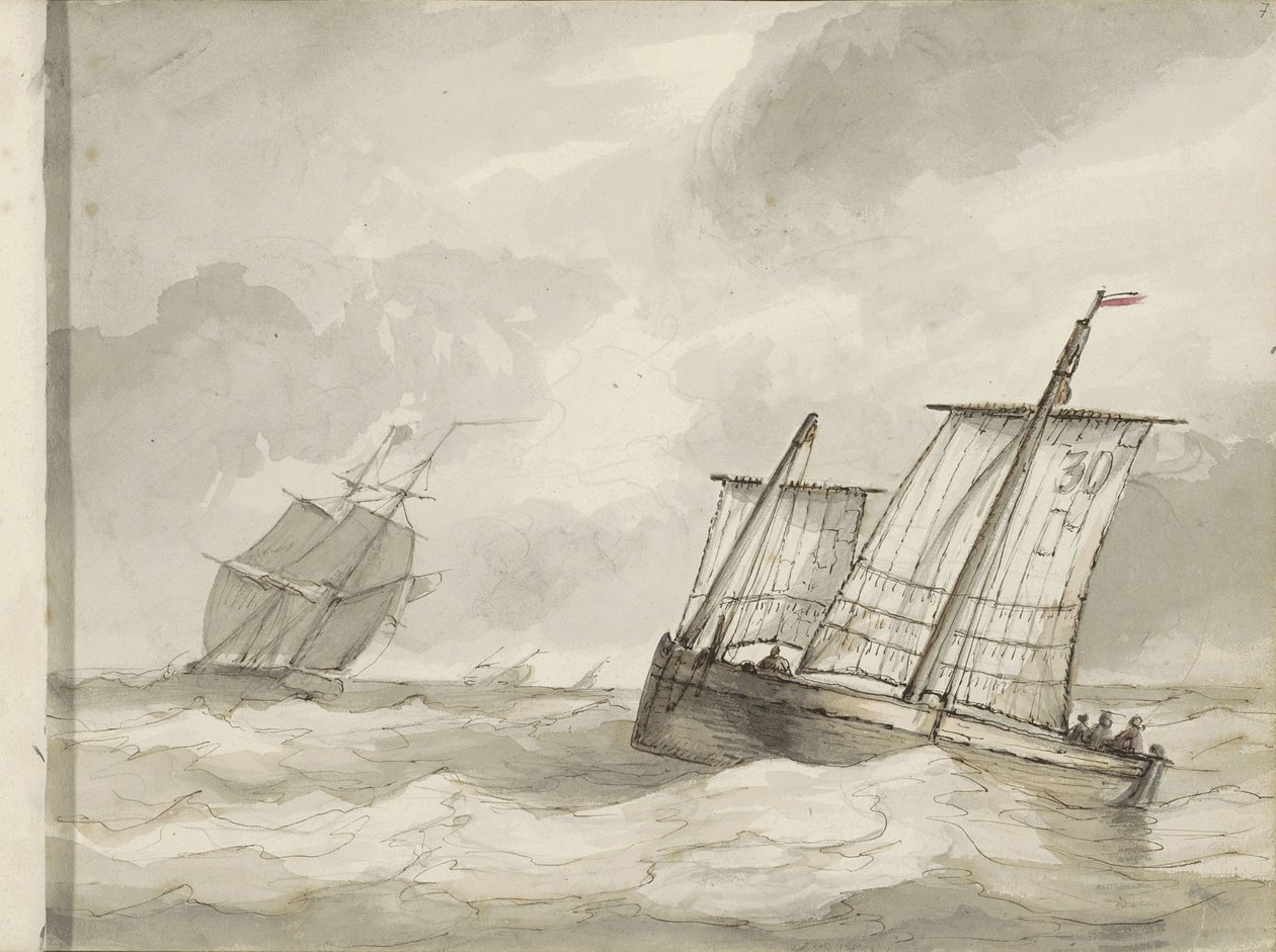Seilskuter på et urolig hav av Petrus Johannes Schotel (circle of)
